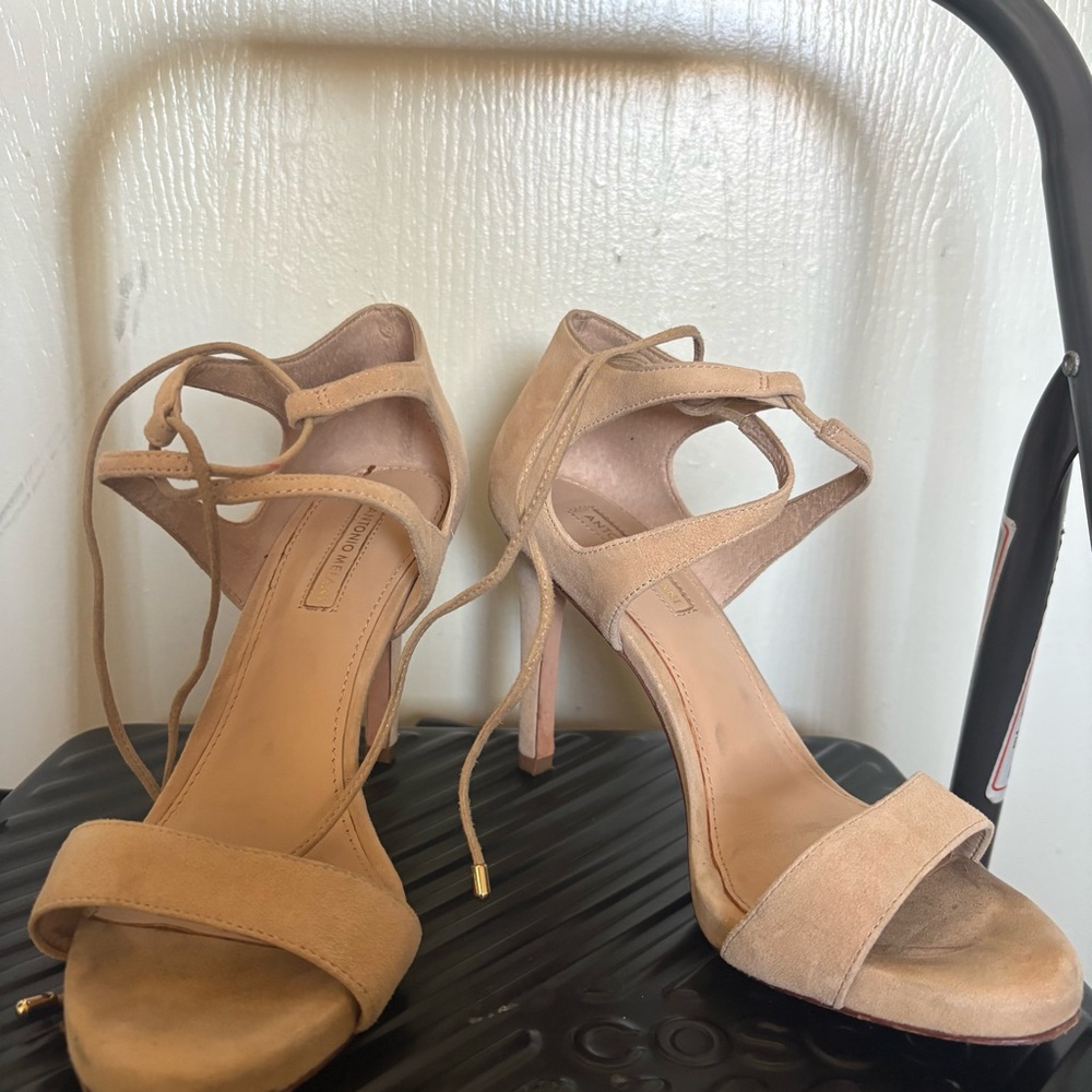 SO Elegant Tan Women's Heels Beige Open Toe LEATHER